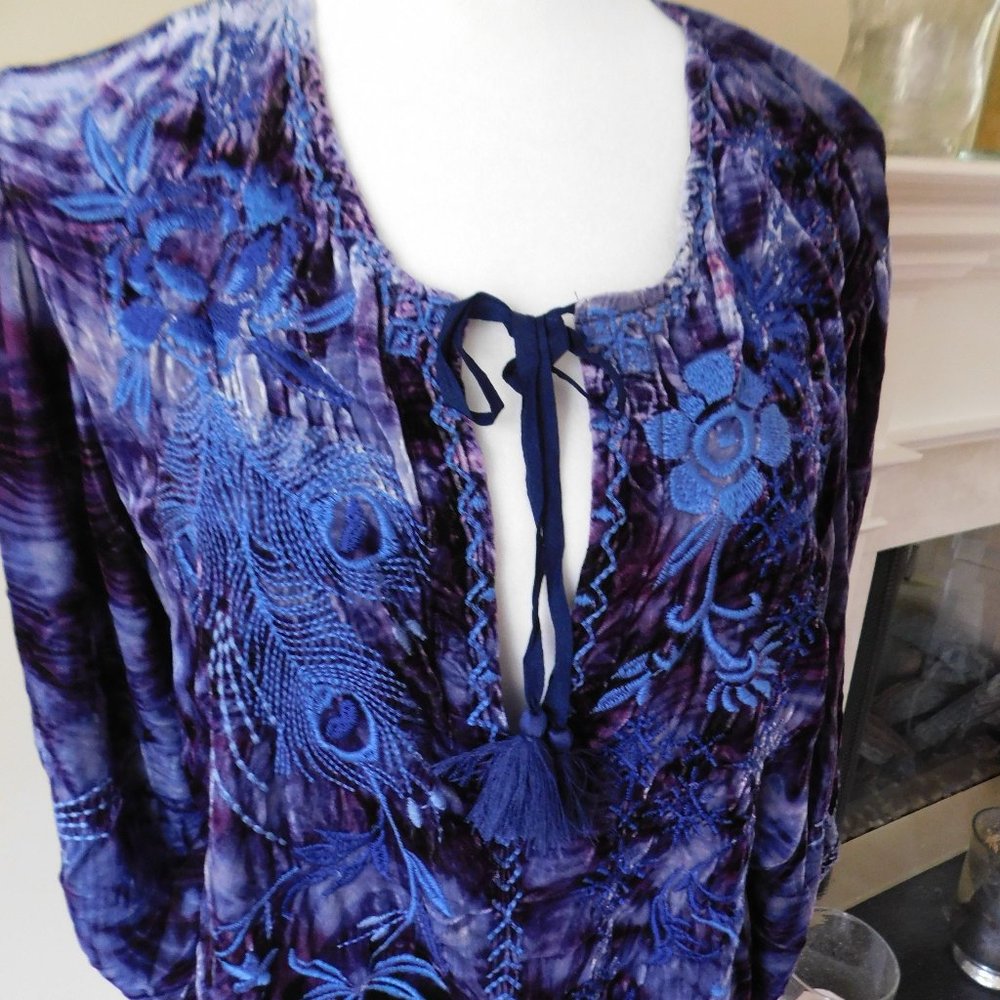 NWT JOHNNY WAS Blue Azure Velvet Dress - Picture 2 of 4